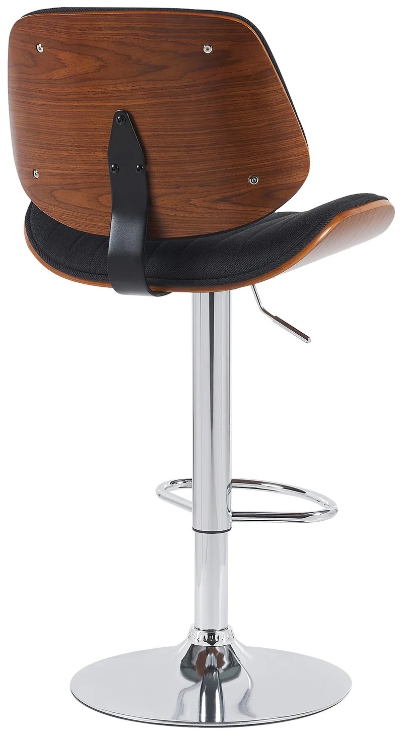 Lot de 2 tabourets de bar style rétro moderne assise en tissu noir bois noyer et cadre métal chromé 10_0006584