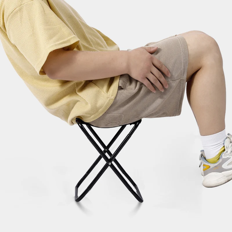 Modern Minimalist Fabric & Carbon Steel Square Folding Low Stool With Portable Design For Outdoor Patio