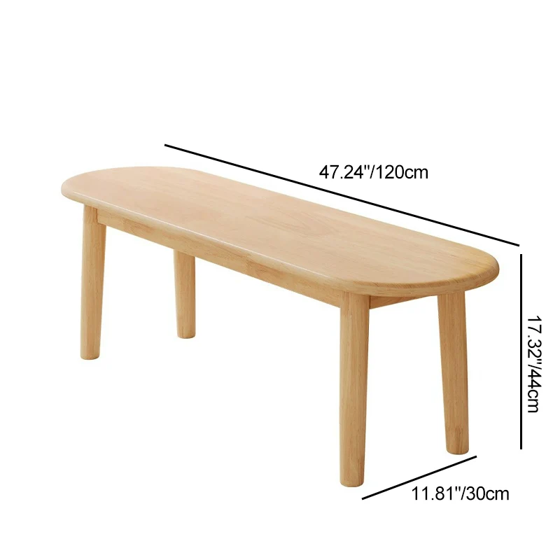 Contemporary Nordic Rubberwood Cotton Linen Oval Bench With Cushion For Bedroom & Entryway