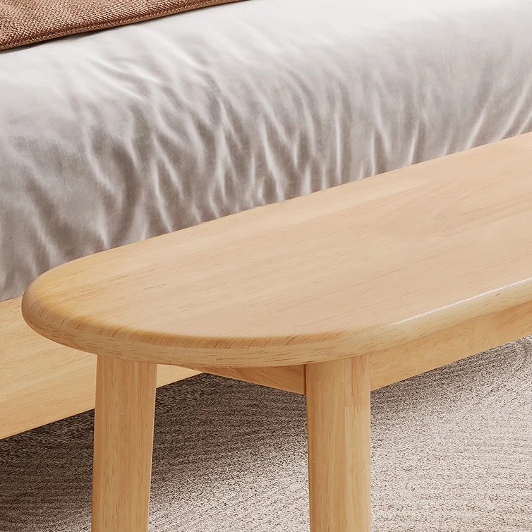 Contemporary Nordic Rubberwood Cotton Linen Oval Bench With Cushion For Bedroom & Entryway