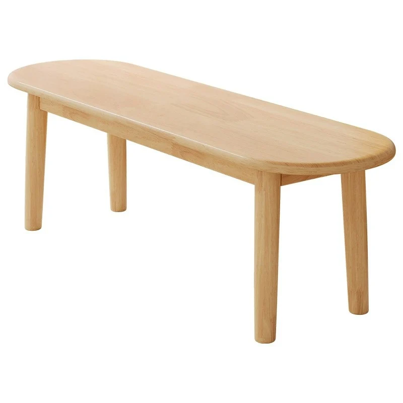 Contemporary Nordic Rubberwood Cotton Linen Oval Bench With Cushion For Bedroom & Entryway
