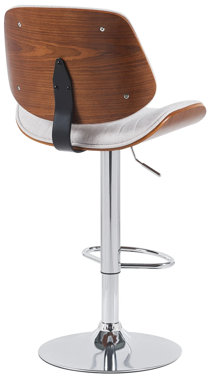 Tabouret de bar x1 style rétro moderne assise en tissu crème bois noyer et cadre métal chromé 10_0006340
