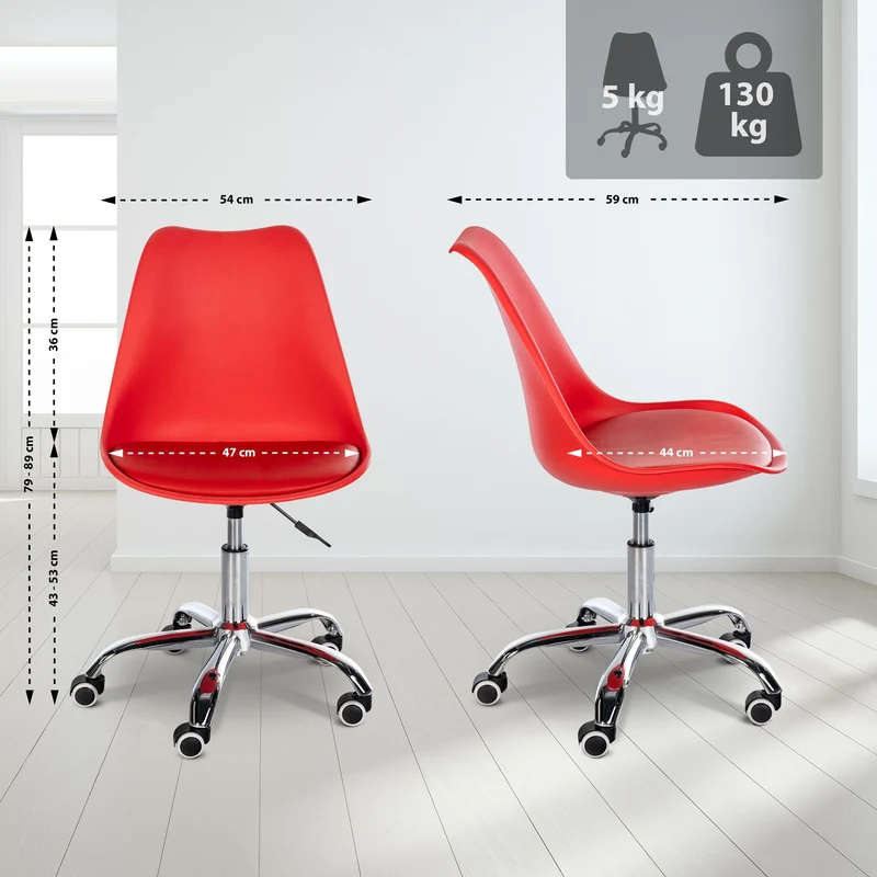 Tabouret de travail sur roulettes hauteur réglable en plastique rouge et métal 10_0007041