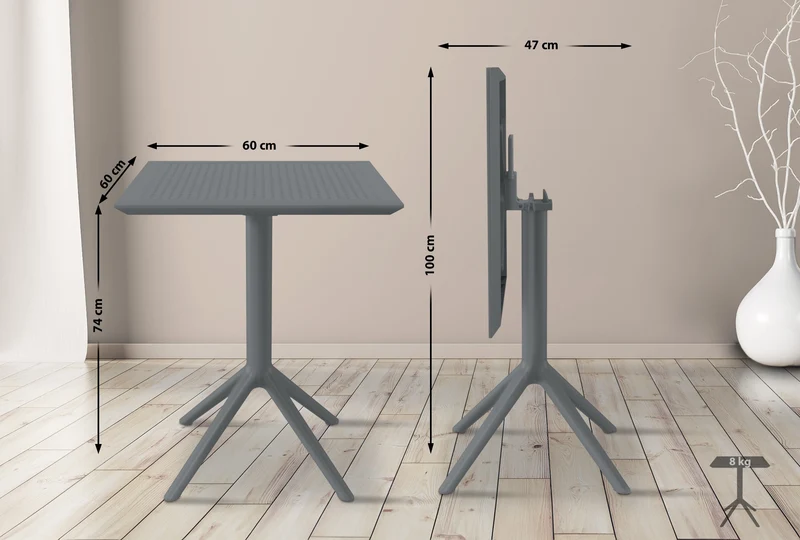 Table de jardin carrée gris foncé – design moderne en résine plastique résistante 10_0002954