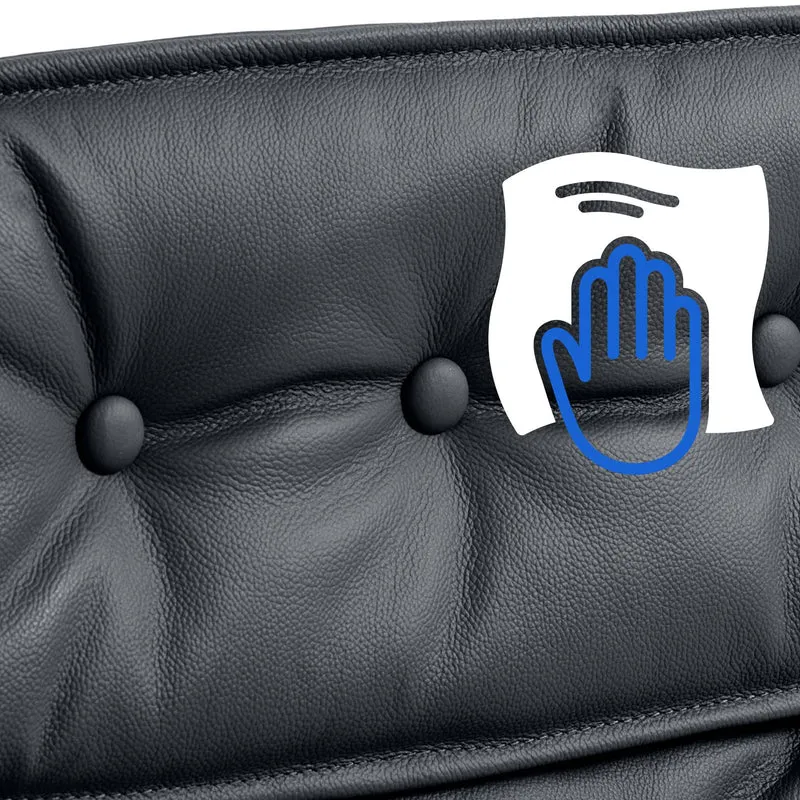 Fauteuil de bureau capitonné rembourrage épais en véritable cuir noir et pieds métal chromé 10_0007105