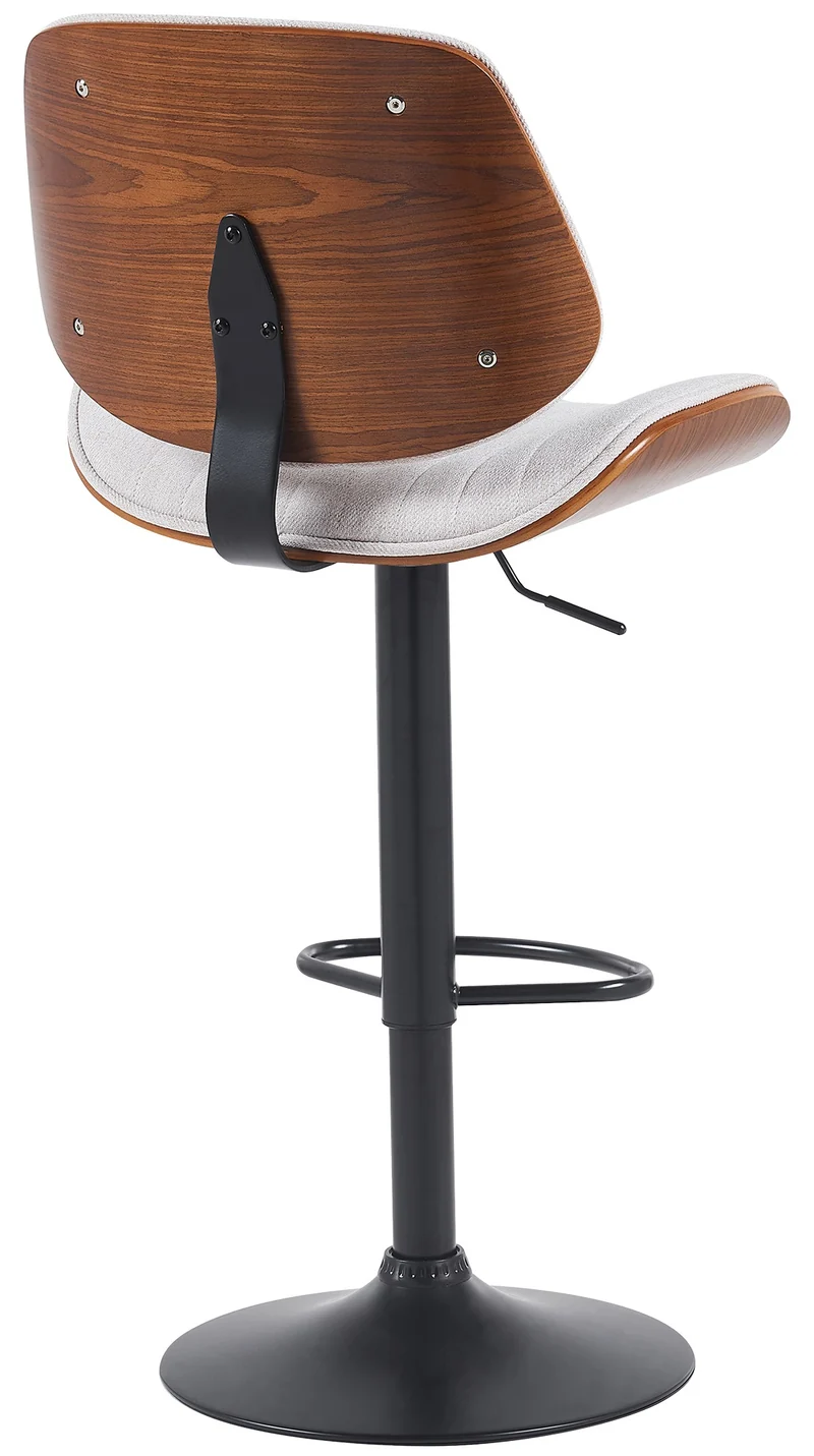 Tabouret de bar x1 style rétro moderne assise en tissu blanc bois noyer et cadre métal noir 10_0006267