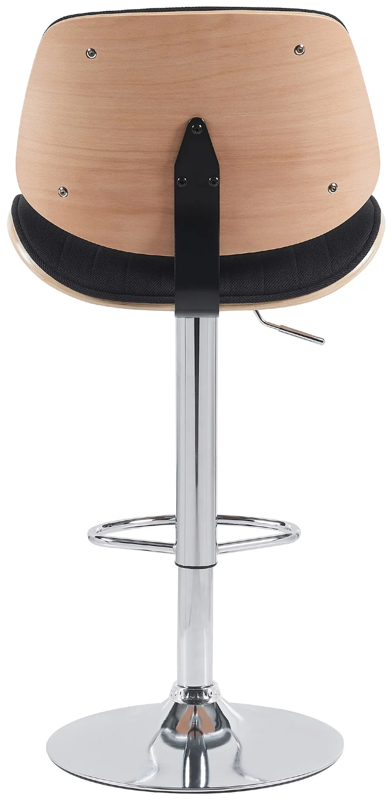 Tabouret de bar x1 style rétro moderne assise en similicuir noir bois clair et cadre métal chromé 10_0006210