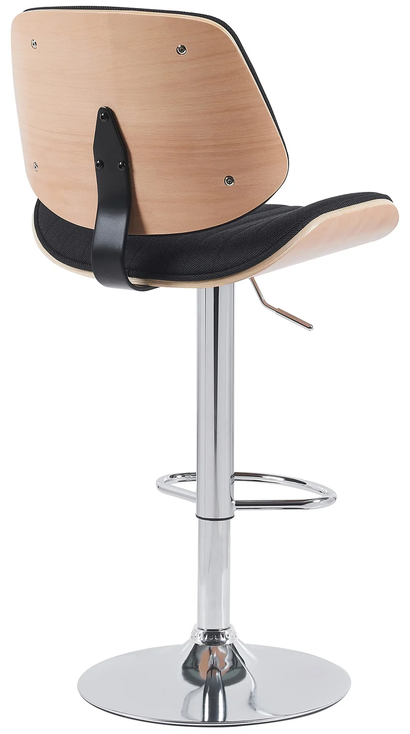 Tabouret de bar x1 style rétro moderne assise en similicuir noir bois clair et cadre métal chromé 10_0006210