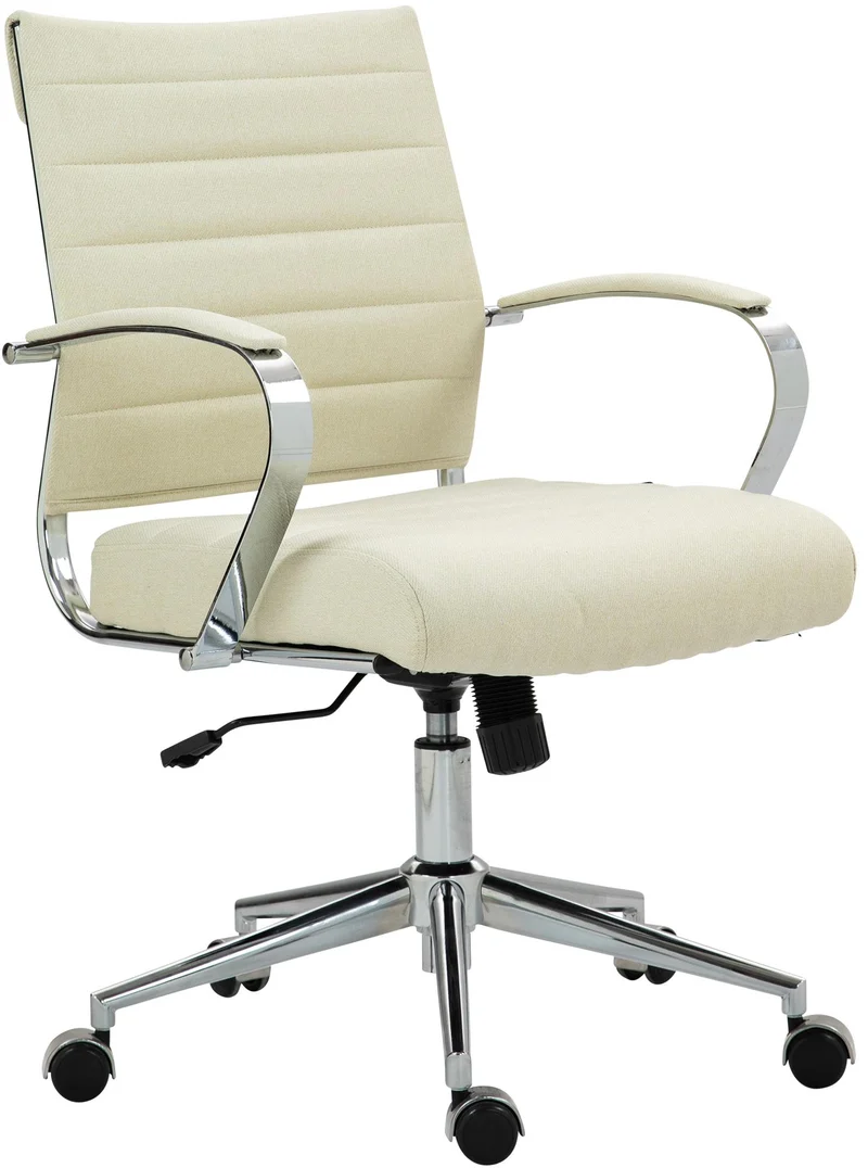 Chaise de bureau sur roulettes design ergonomique en tissu crème et métal chromé 10_0007080