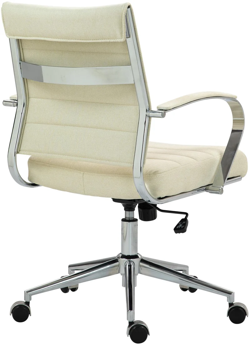Chaise de bureau sur roulettes design ergonomique en tissu crème et métal chromé 10_0007080