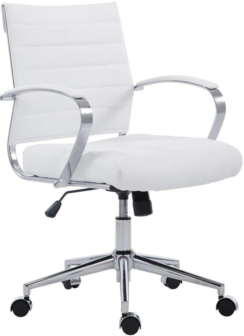 Chaise de bureau sur roulettes design ergonomique en similicuir blanc et métal chromé 10_0006997