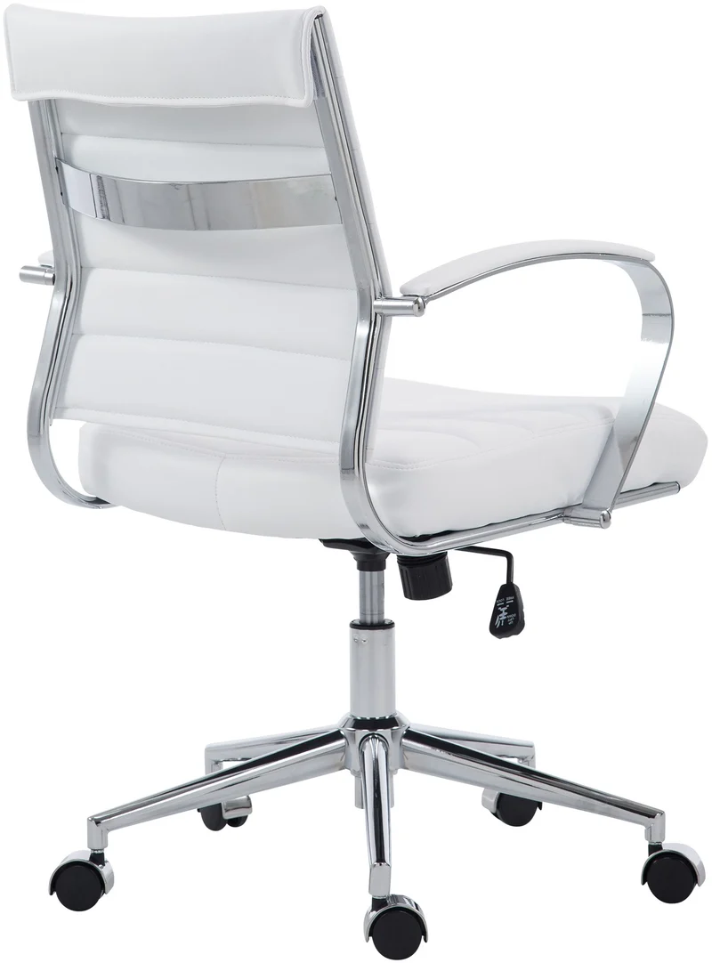 Chaise de bureau sur roulettes design ergonomique en similicuir blanc et métal chromé 10_0006997