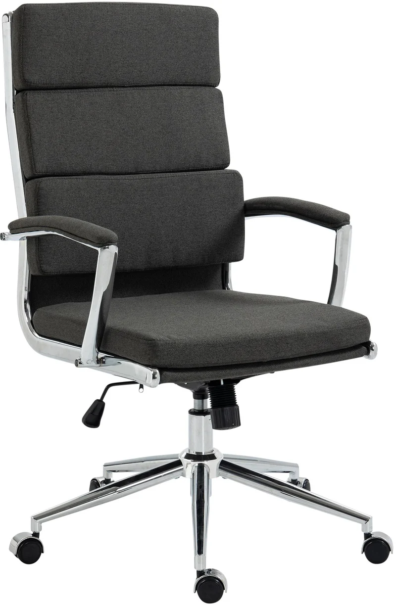 Fauteuil de bureau sur roulettes dossier à triple rembourrage et forme ergonomique en tissu gris foncé et métal chromé 10_0007070