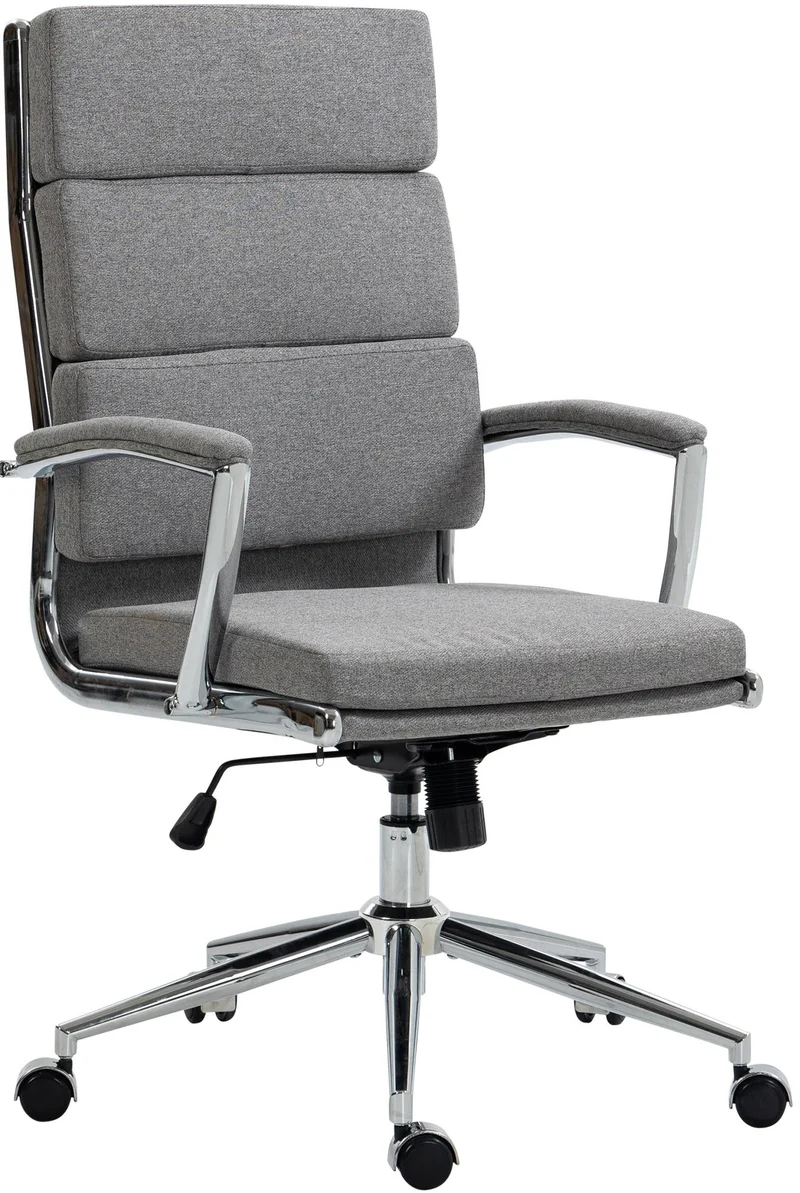 Fauteuil de bureau sur roulettes dossier à triple rembourrage et forme ergonomique en tissu gris et métal chromé 10_0007029