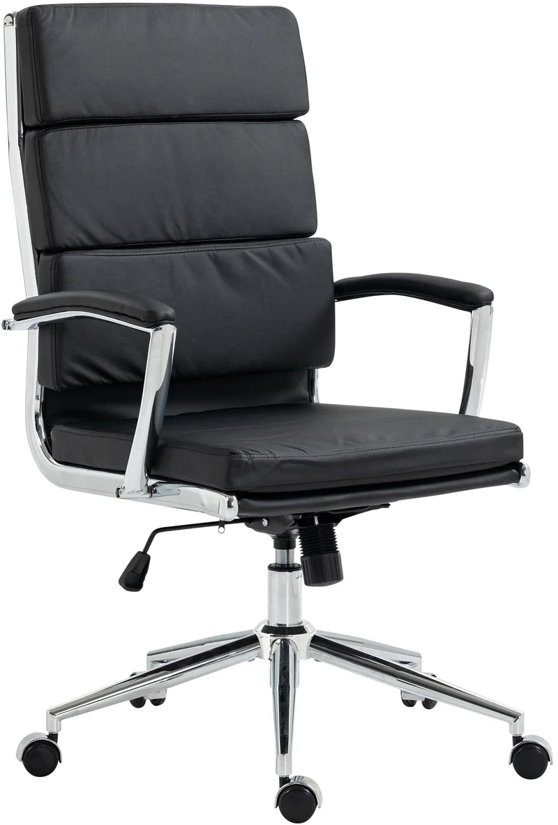 Fauteuil de bureau sur roulettes dossier à triple rembourrage et forme ergonomique en similicuir noir et métal chromé 10_0007015
