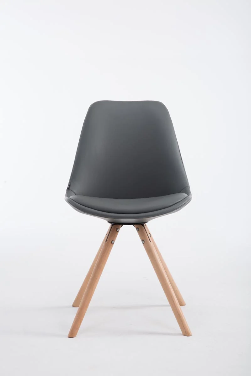 Chaise de cuisine salle à manger scandinave assise en PVC gris 4 pieds en bois forme rond clair 10_0003405