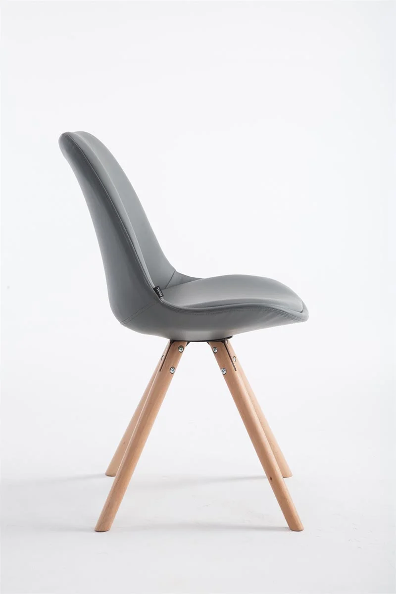 Chaise de cuisine salle à manger scandinave assise en PVC gris 4 pieds en bois forme rond clair 10_0003405