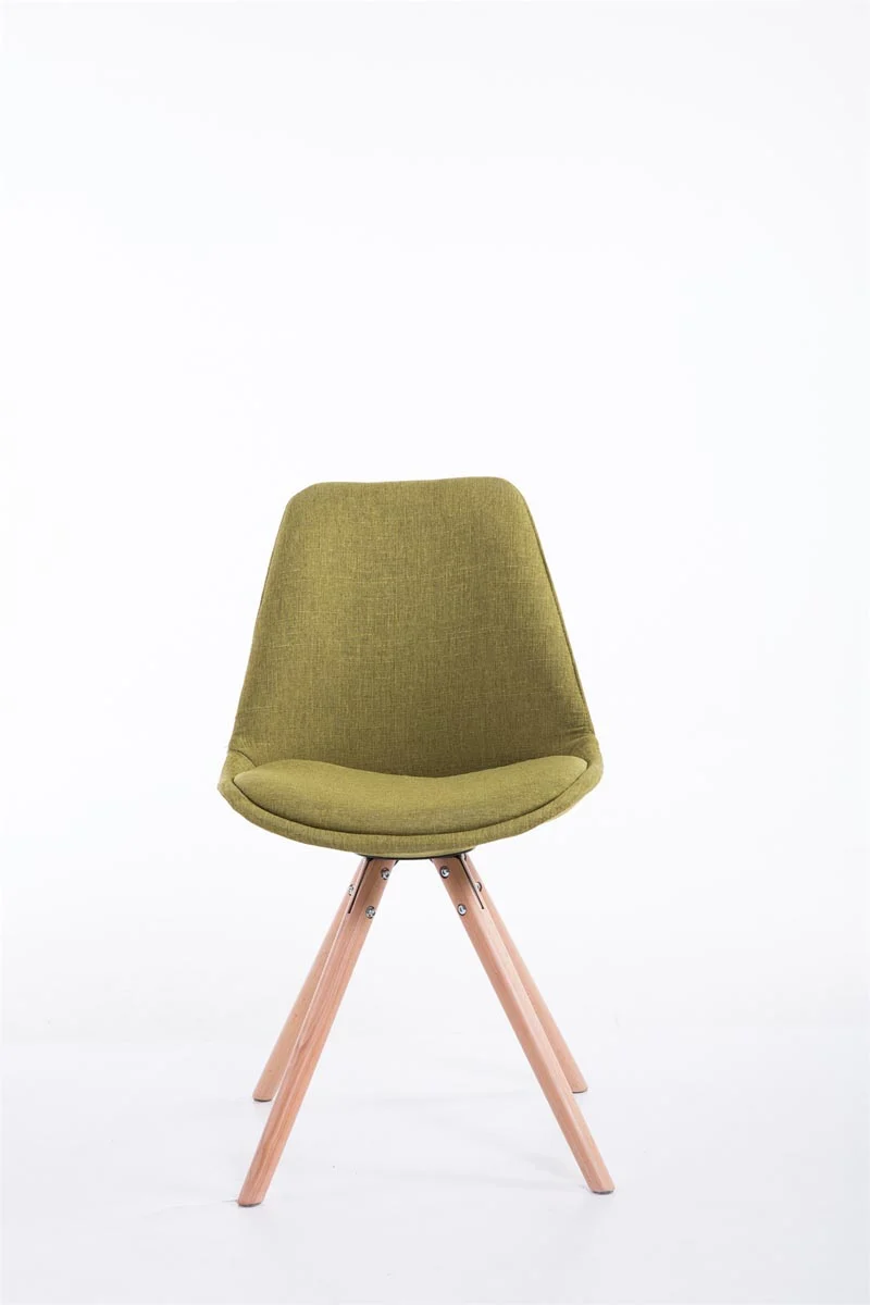 Chaise de salle à manger design scandinave en tissu vert et pieds en bois clair forme rond 10_0003454