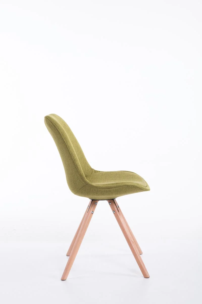 Chaise de salle à manger design scandinave en tissu vert et pieds en bois clair forme rond 10_0003454