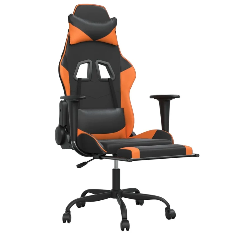 Fauteuil de bureau chaise gaming avec coussin lombaire et repose-pieds en PVC noir et orange DEC025887