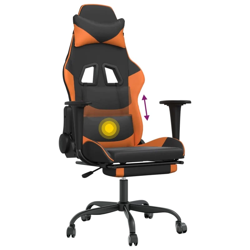 Fauteuil de bureau chaise gaming avec coussin lombaire et repose-pieds en PVC noir et orange DEC025887