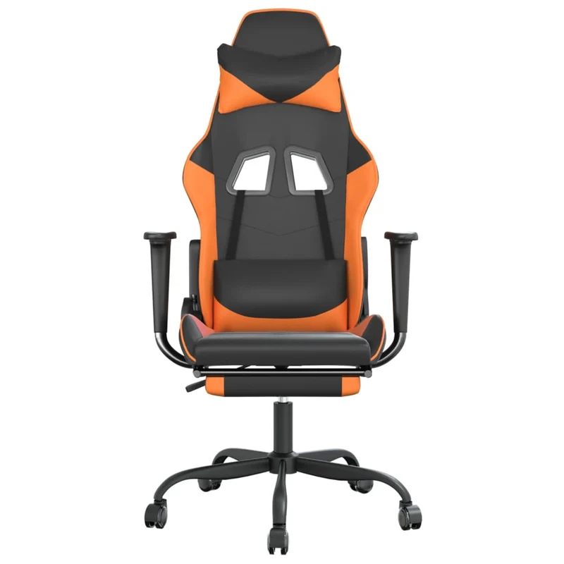 Fauteuil de bureau chaise gaming sur roulettes avec repose-pieds en PVC noir et orange DEC025787