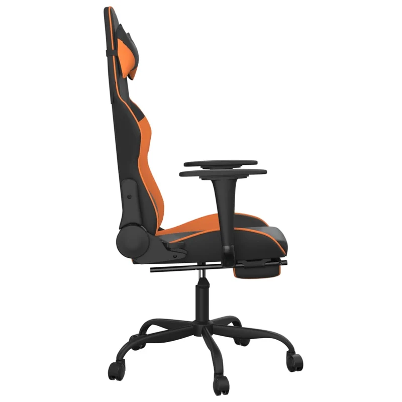 Fauteuil de bureau chaise gaming sur roulettes avec repose-pieds en PVC noir et orange DEC025787