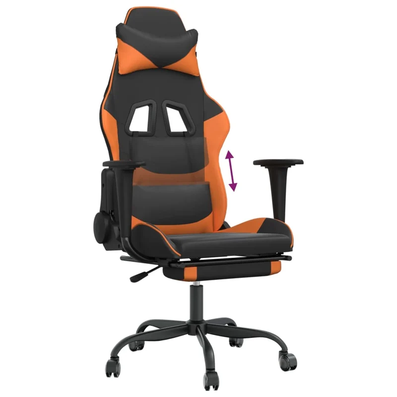 Fauteuil de bureau chaise gaming sur roulettes avec repose-pieds en PVC noir et orange DEC025787