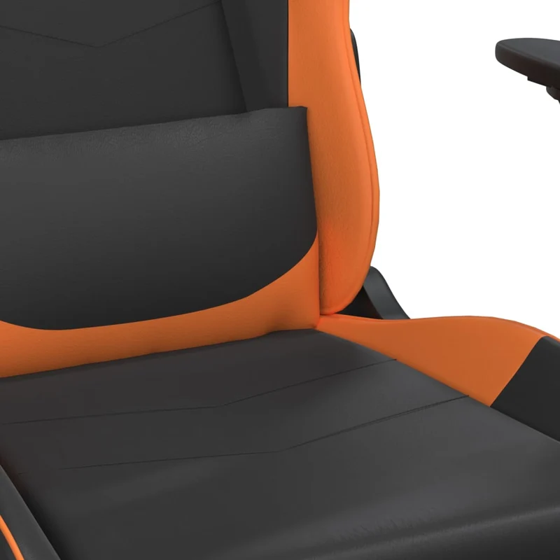Fauteuil de bureau chaise gaming sur roulettes avec repose-pieds en PVC noir et orange DEC025787