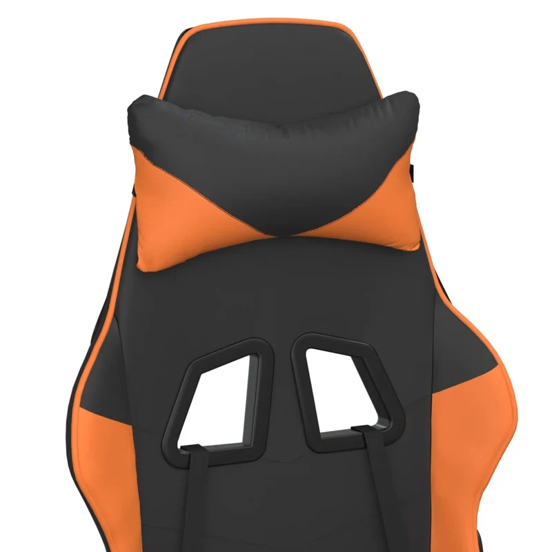Fauteuil de bureau chaise gaming sur roulettes avec repose-pieds en PVC noir et orange DEC025787
