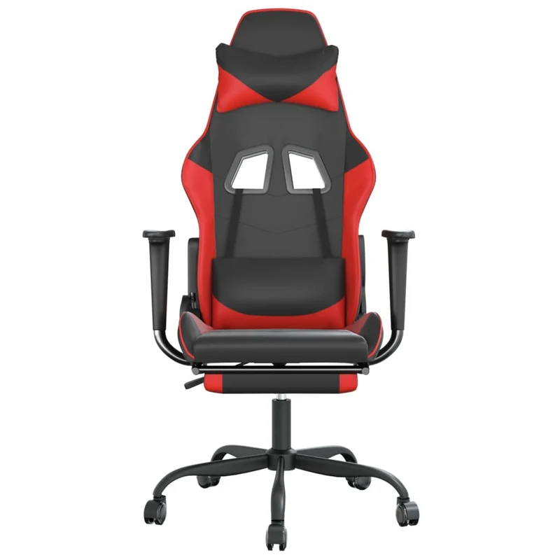 Fauteuil de bureau chaise gaming sur roulettes avec repose-pieds en PVC noir et rouge DEC025792