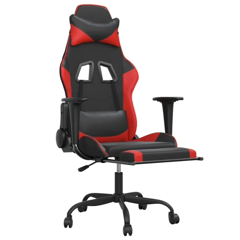 Fauteuil de bureau chaise gaming sur roulettes avec repose-pieds en PVC noir et rouge DEC025792