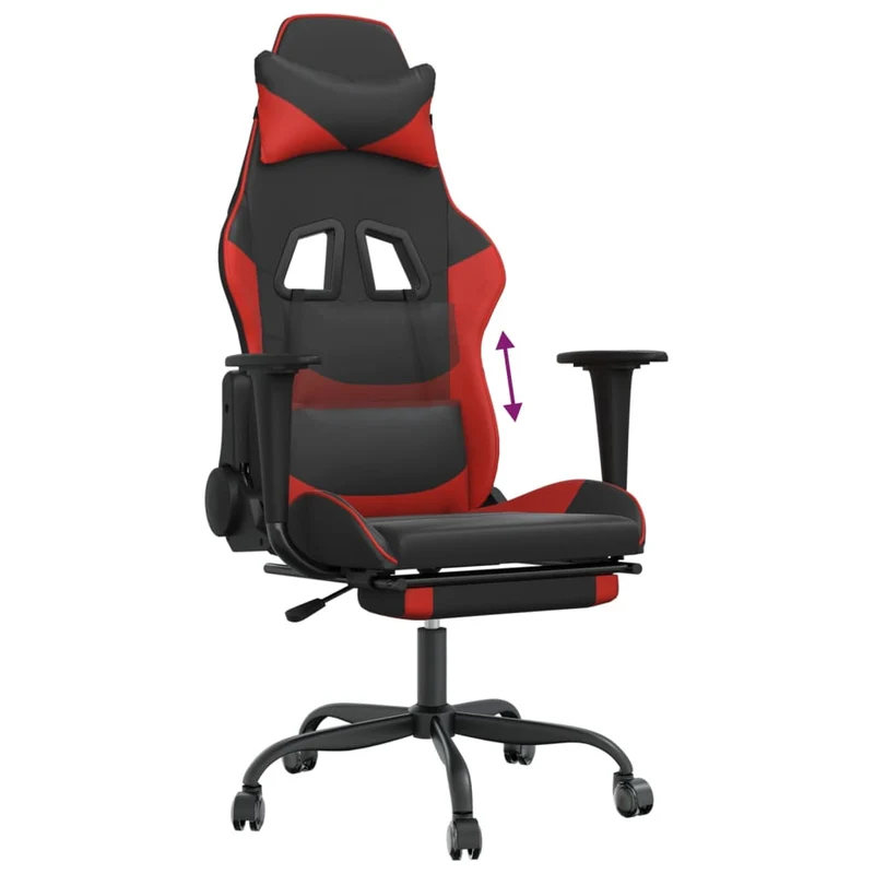 Fauteuil de bureau chaise gaming sur roulettes avec repose-pieds en PVC noir et rouge DEC025792