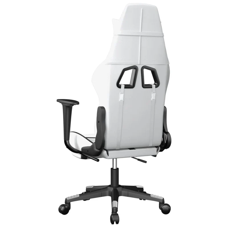 Fauteuil de bureau chaise gaming fonction de massage avec coussin lombaire et repose-pieds PVC blanc et noir DEC025829