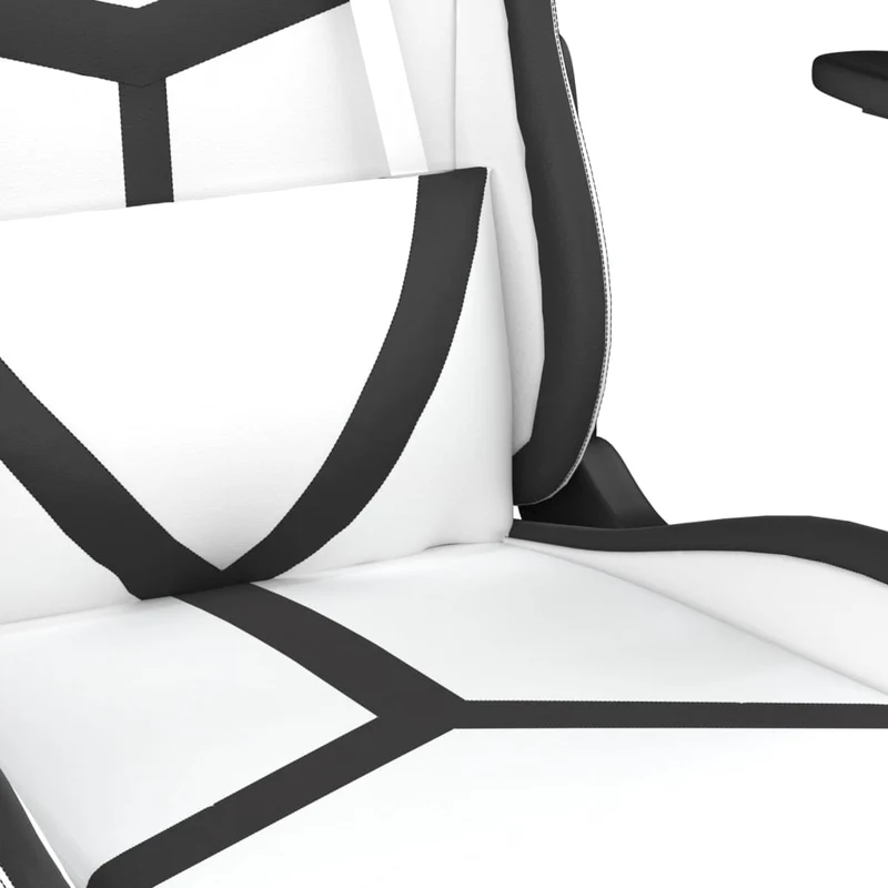 Fauteuil de bureau chaise gaming fonction de massage avec coussin lombaire et repose-pieds PVC blanc et noir DEC025829