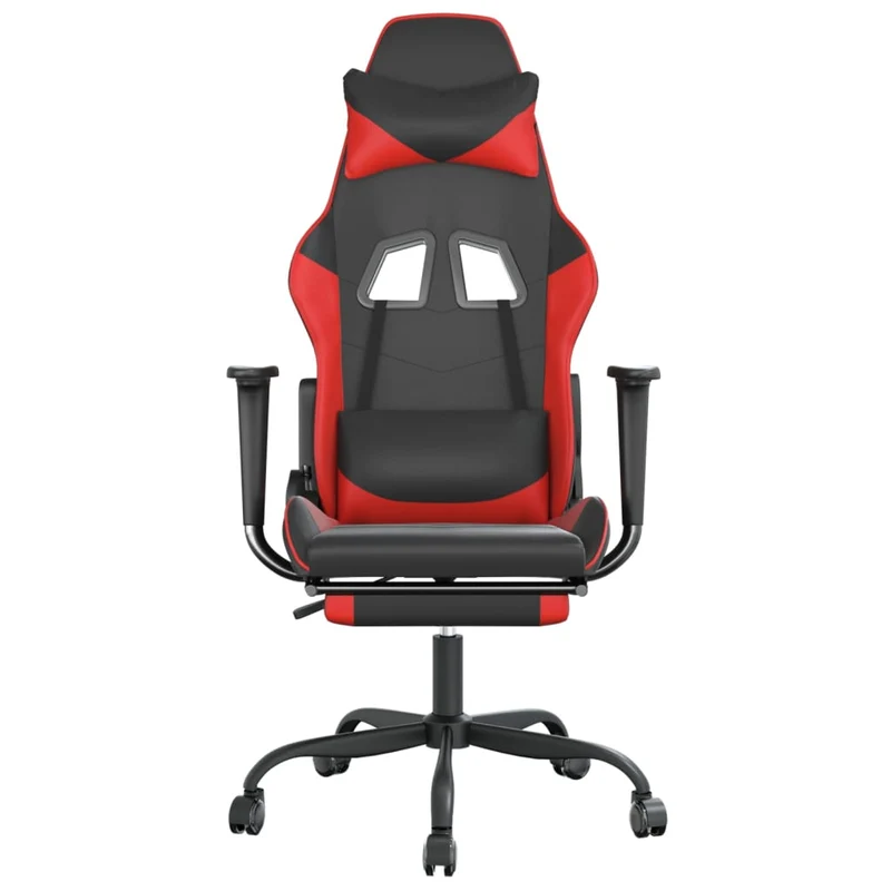 Fauteuil de bureau chaise gaming avec coussin lombaire avec repose-pieds en PVC noir et rouge PVC DEC025859