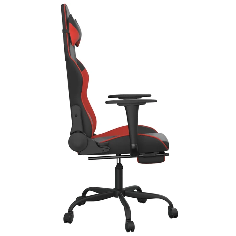 Fauteuil de bureau chaise gaming avec coussin lombaire avec repose-pieds en PVC noir et rouge PVC DEC025859