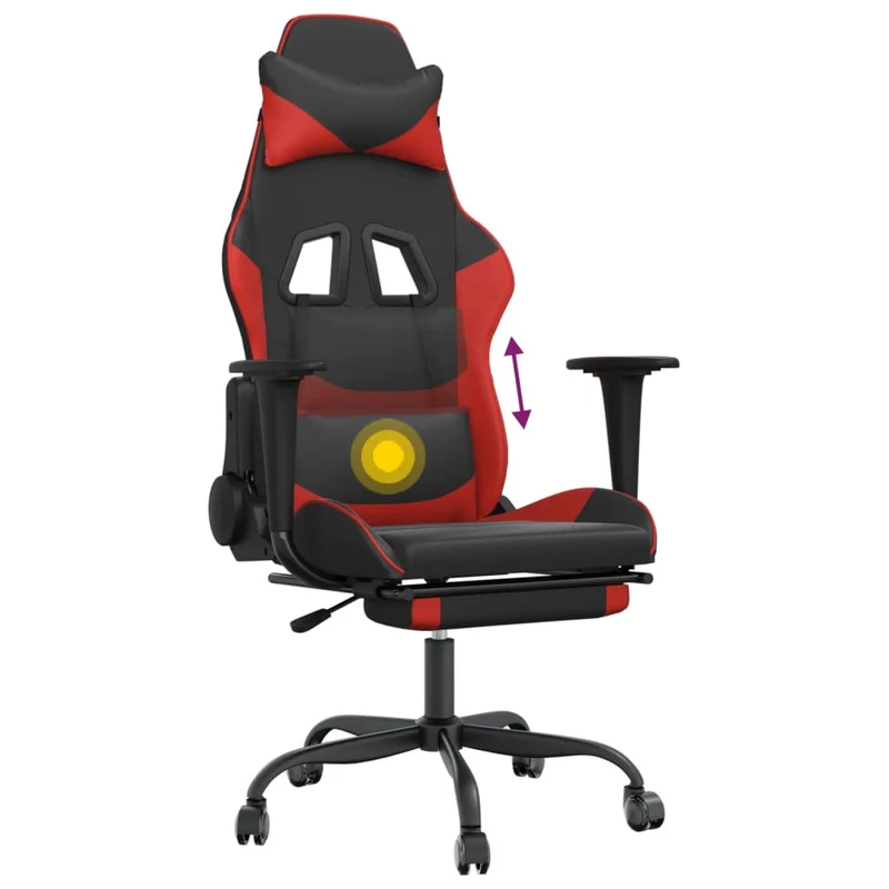 Fauteuil de bureau chaise gaming avec coussin lombaire avec repose-pieds en PVC noir et rouge PVC DEC025859