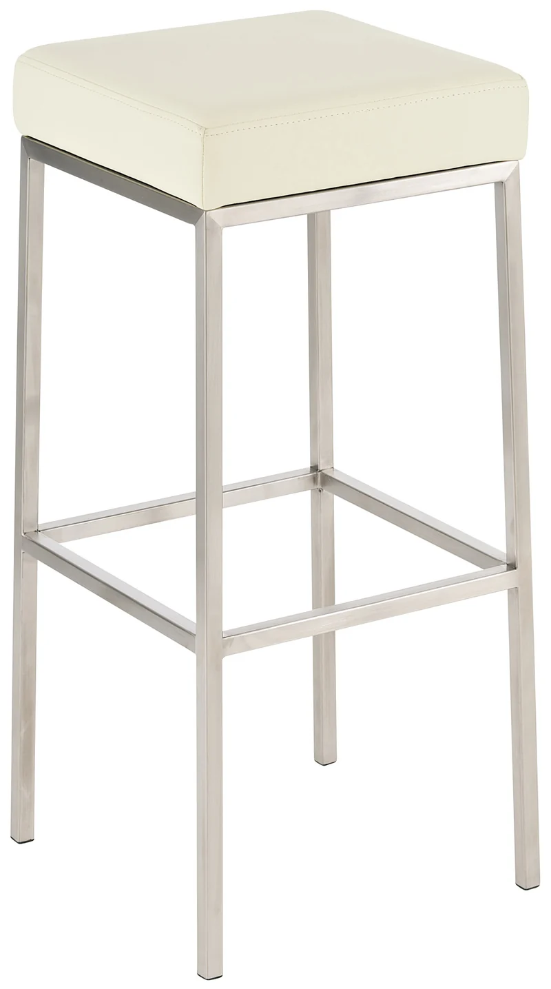 Lot de 2 tabourets de bar avec repose-pieds design hauteur 80 cm simple assise en PVC crème support en acier inoxydable 10_0004360
