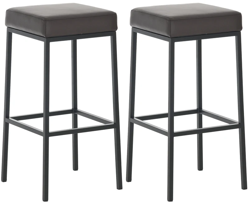 Lot de 2 tabourets de bar avec repose-pieds design simple hauteur 80 cm assise en PVC marron support en métal noir 10_0004365