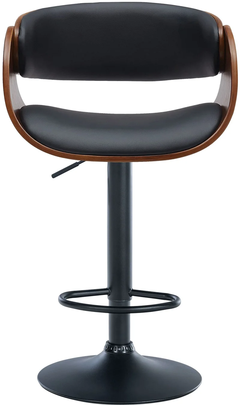 Lot de 2 tabourets de bar pivotant style rétro moderne assise en bois courbé couleur noyer et PVC noir cadre métal noir 10_0006233
