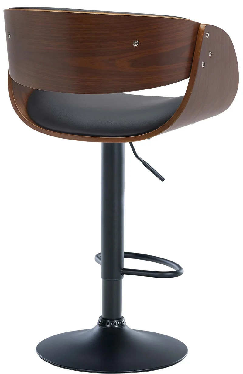 Lot de 2 tabourets de bar pivotant style rétro moderne assise en bois courbé couleur noyer et PVC noir cadre métal noir 10_0006233