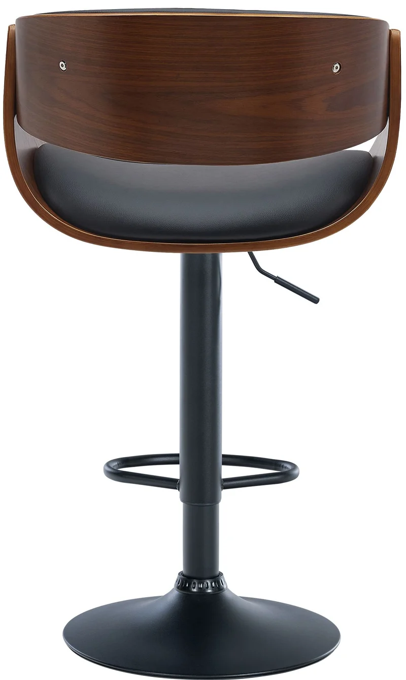Tabouret de bar x1 pivotant style rétro moderne assise en bois courbé couleur noyer et PVC noir cadre métal noir 10_0005873