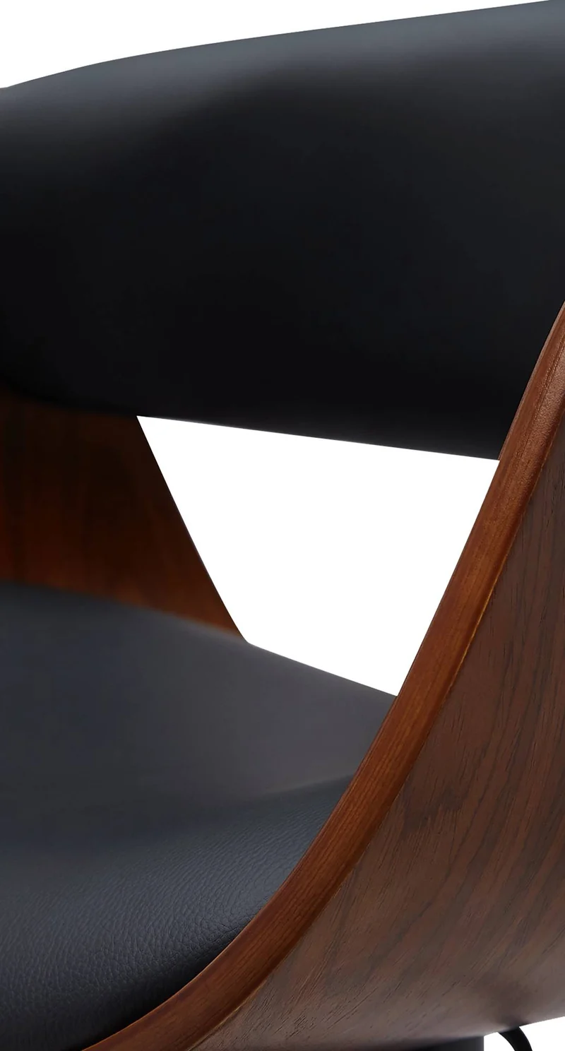 Tabouret de bar x1 pivotant style rétro moderne assise en bois courbé couleur noyer et PVC noir cadre métal noir 10_0005873