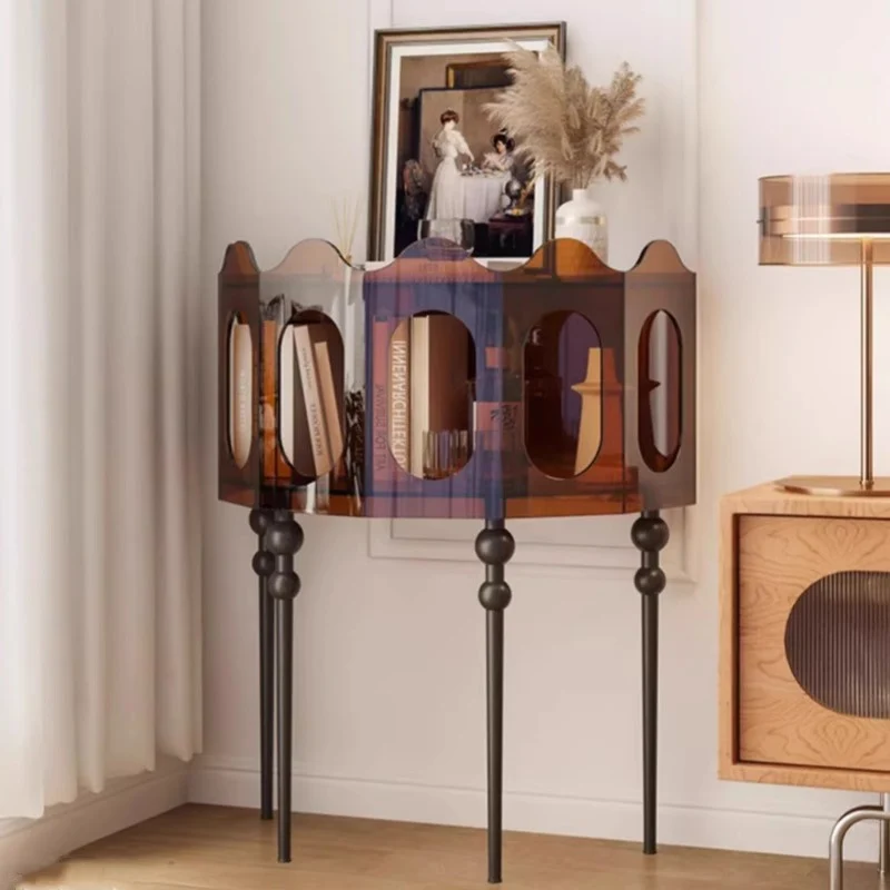 Traditional Vintage Acrylic & Carbon Steel Hexagonal Entrance Cabinet For Living Room, Entryways