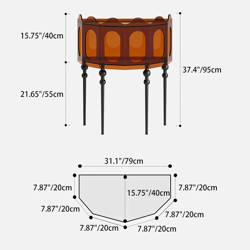 Traditional Vintage Acrylic & Carbon Steel Hexagonal Entrance Cabinet For Living Room, Entryways