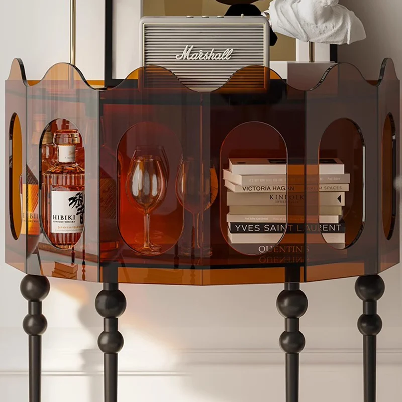 Traditional Vintage Acrylic & Carbon Steel Hexagonal Entrance Cabinet For Living Room, Entryways