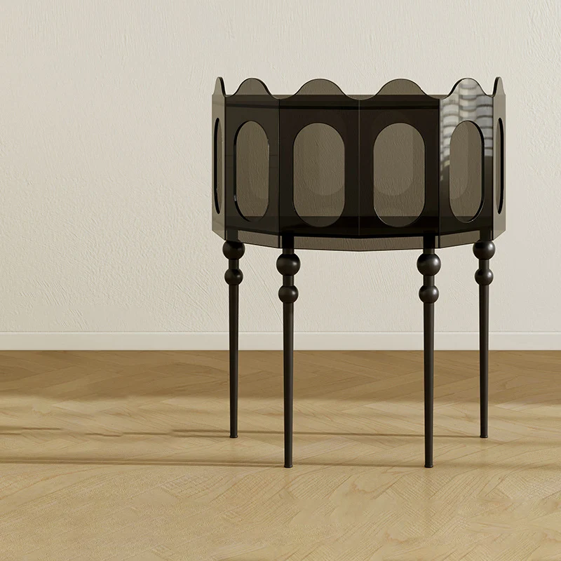Traditional Vintage Acrylic & Carbon Steel Hexagonal Entrance Cabinet For Living Room, Entryways