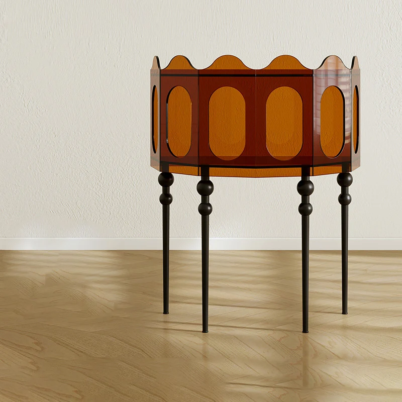 Traditional Vintage Acrylic & Carbon Steel Hexagonal Entrance Cabinet For Living Room, Entryways