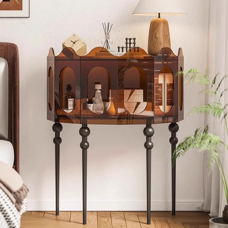 Traditional Vintage Acrylic & Carbon Steel Hexagonal Entrance Cabinet For Living Room, Entryways
